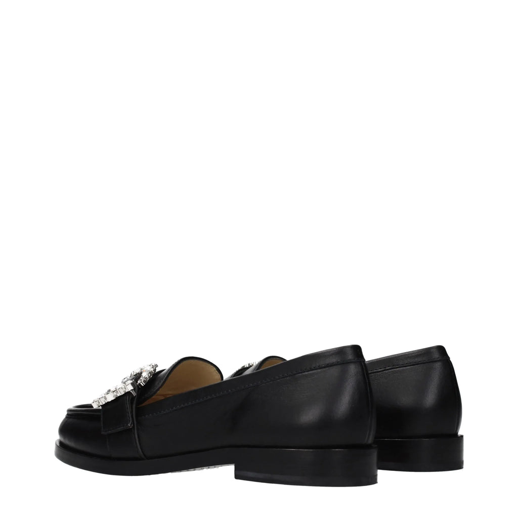 Jimmy Choo Black Leather Slip-On Loafers - Zeiniez
