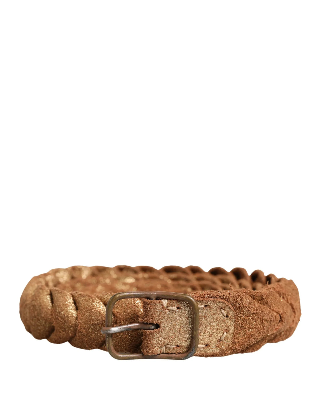 Ermanno Scervino Brown Leather Braided Metal Buckle Belt - Zeiniez
