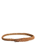 Ermanno Scervino Brown Leather Braided Metal Buckle Belt - Zeiniez