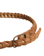Ermanno Scervino Brown Leather Braided Metal Buckle Belt - Zeiniez