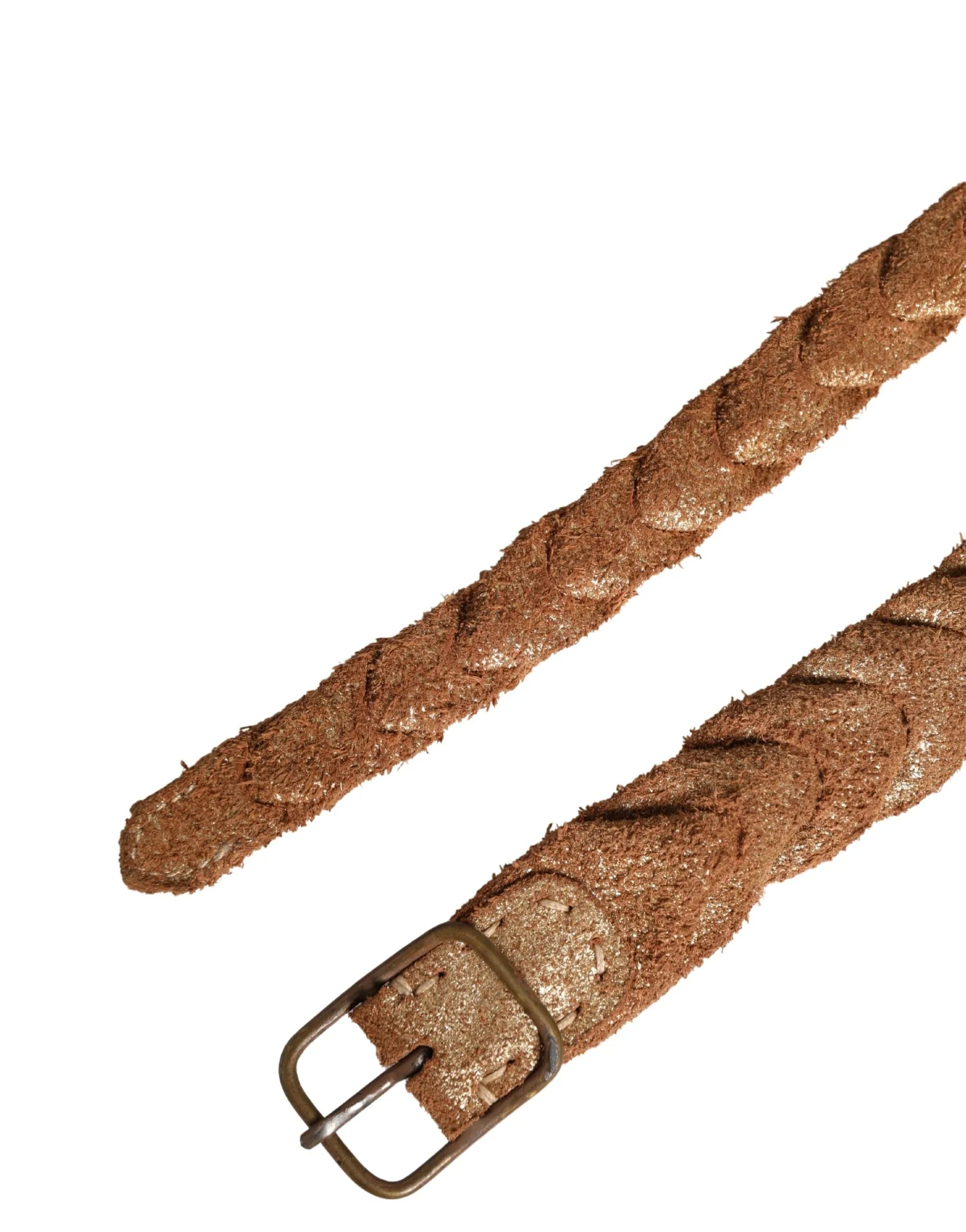 Ermanno Scervino Brown Leather Braided Metal Buckle Belt - Zeiniez