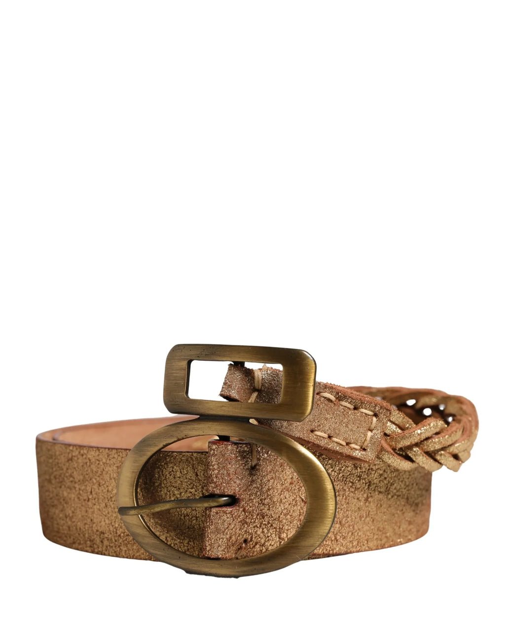 Ermanno Scervino Brown Leather Braided Metal Buckle Belt - Zeiniez
