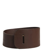 GF Ferre Brown Genuine Leather Logo Wide Waist Women Belt - Zeiniez