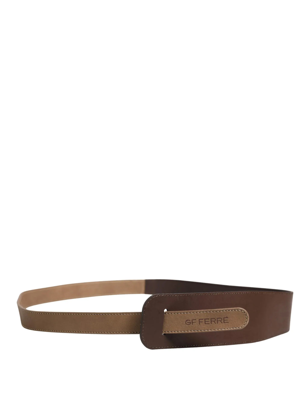GF Ferre Brown Genuine Leather Logo Wide Waist Women Belt - Zeiniez