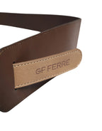 GF Ferre Brown Genuine Leather Logo Wide Waist Women Belt - Zeiniez