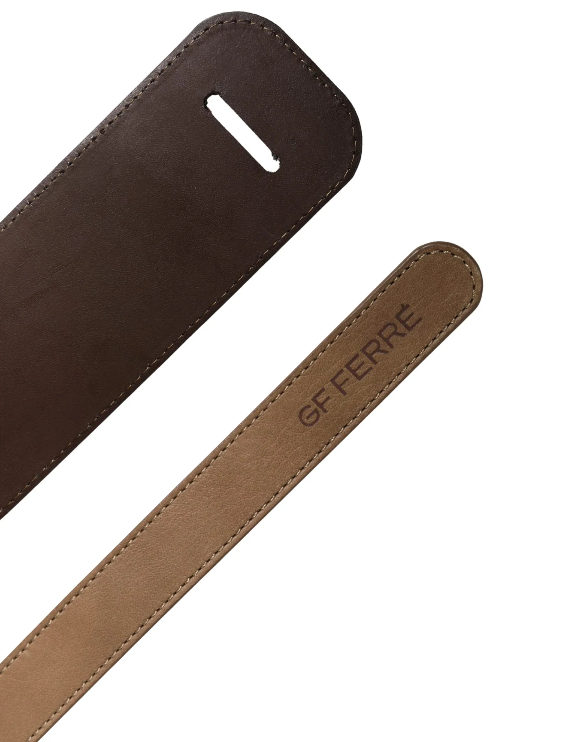 GF Ferre Brown Genuine Leather Logo Wide Waist Women Belt - Zeiniez