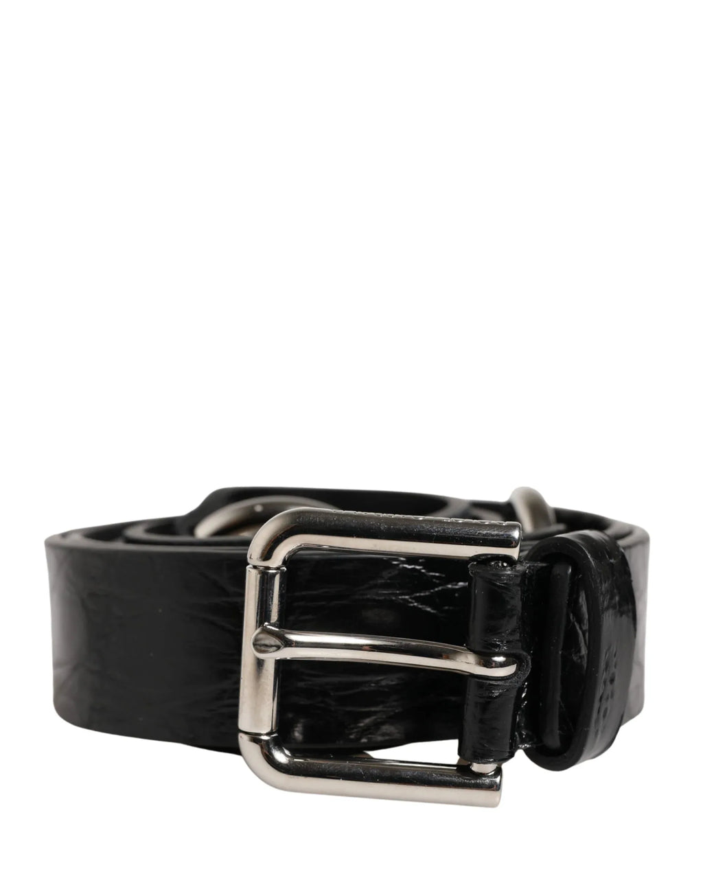 Dolce & Gabbana Black Exotic Leather Silver Metal Buckle Belt - Zeiniez