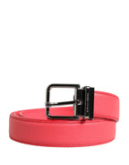 Dolce & Gabbana Pink Calf Leather Silver Metal Buckle Belt - Zeiniez