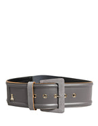 Patrizia Pepe Gray Genuine Leather Square Silver Metal Buckle Belt - Zeiniez
