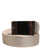 Brunello Cucinelli Metallic Beige Leather Silver Metal Buckle Belt - Zeiniez