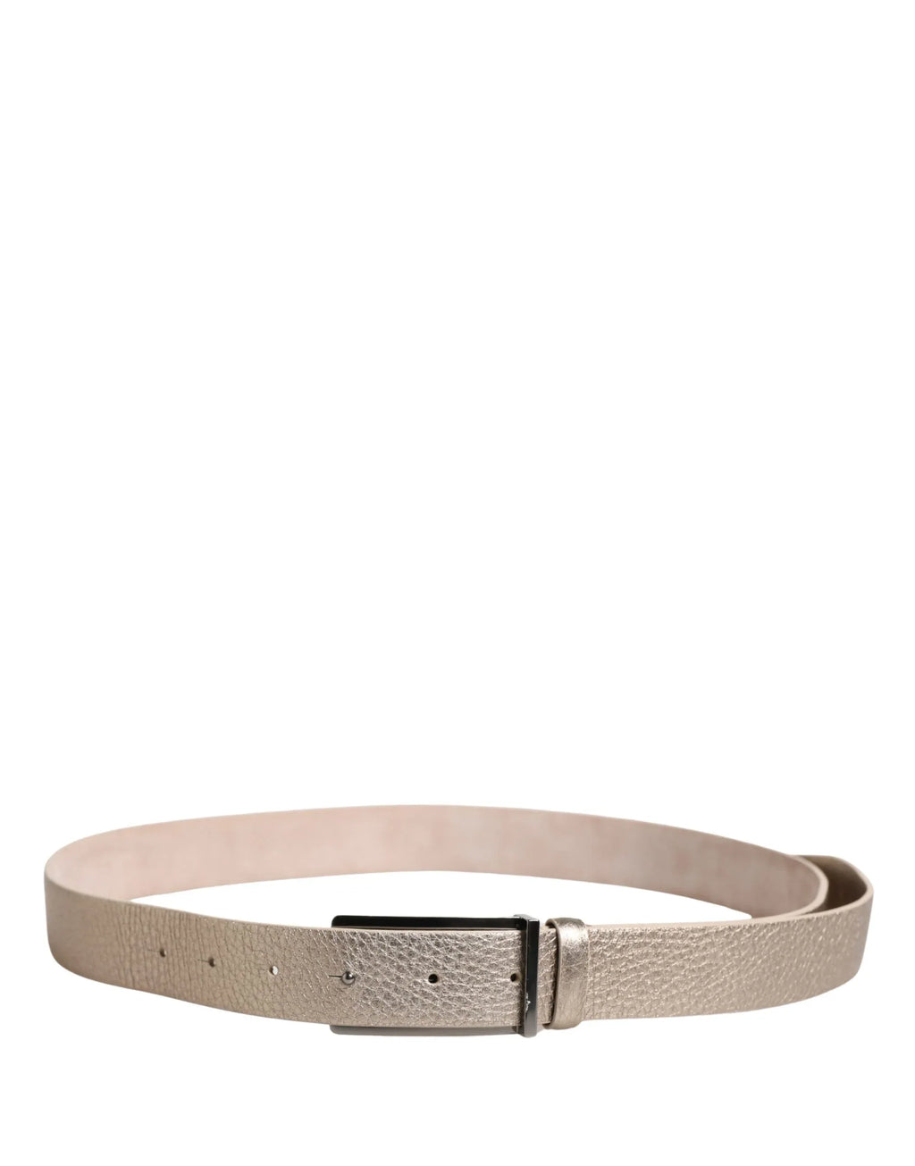 Brunello Cucinelli Metallic Beige Leather Silver Metal Buckle Belt - Zeiniez