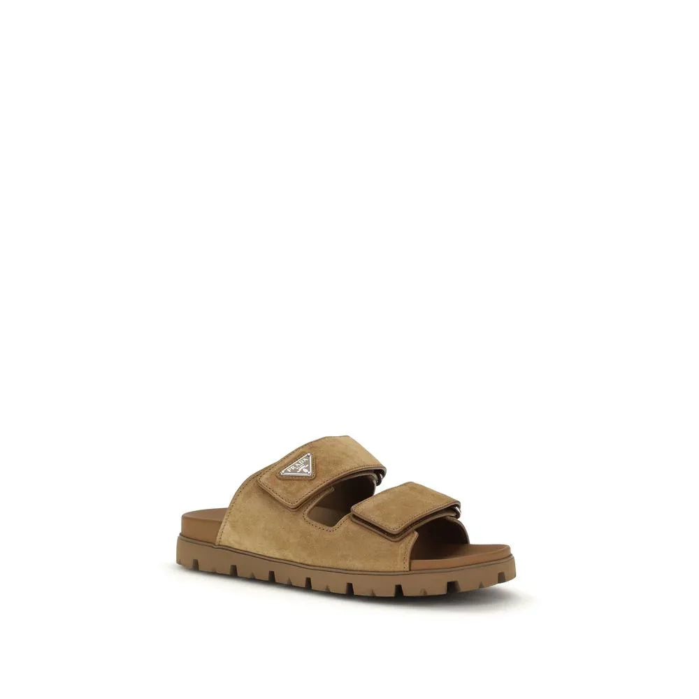 Prada Brown Calf Leather Bos Taurus Strap-On Sandals - Zeiniez