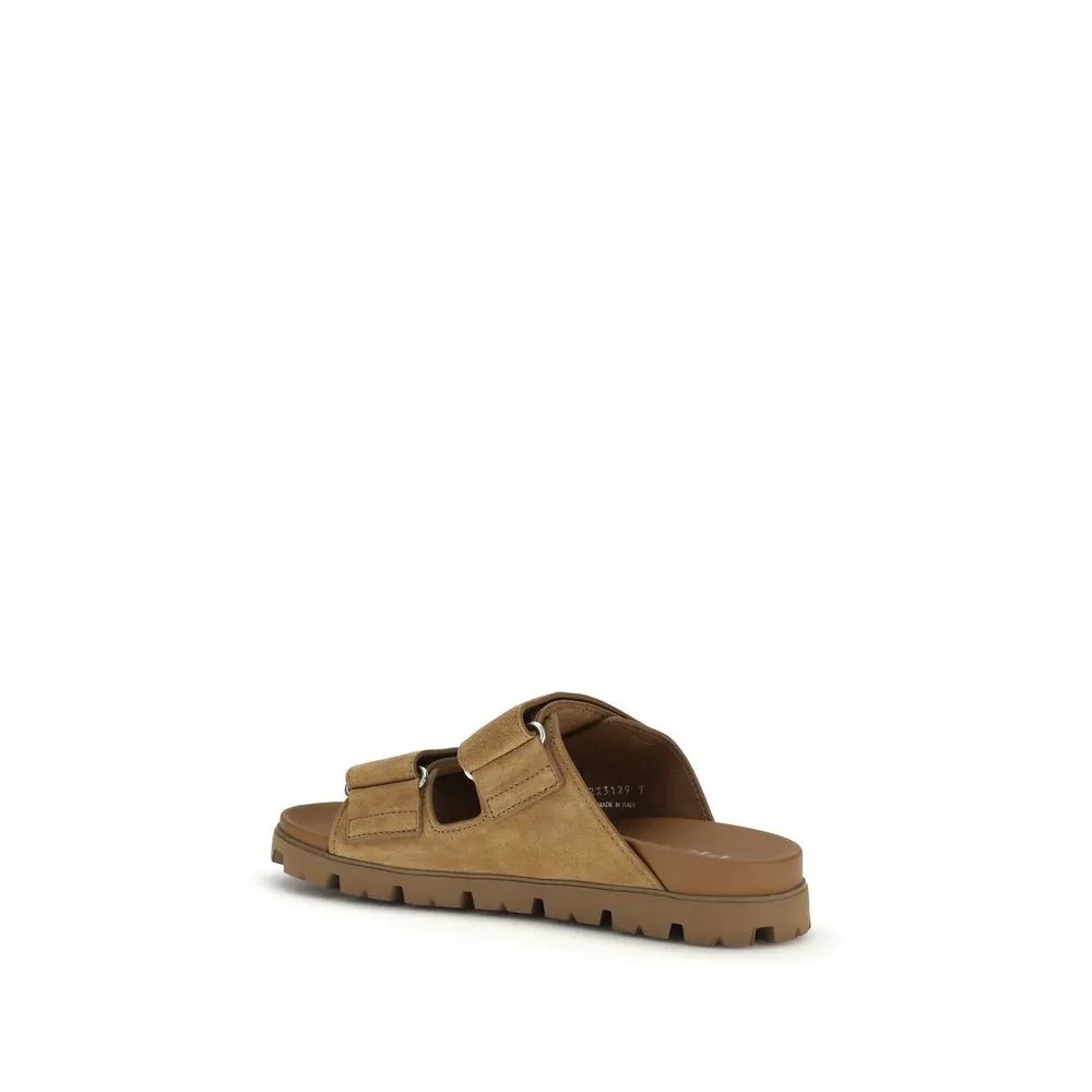 Prada Brown Calf Leather Bos Taurus Strap-On Sandals - Zeiniez