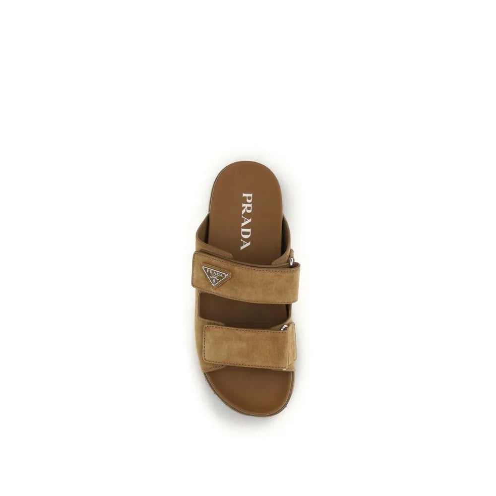 Prada Brown Calf Leather Bos Taurus Strap-On Sandals - Zeiniez
