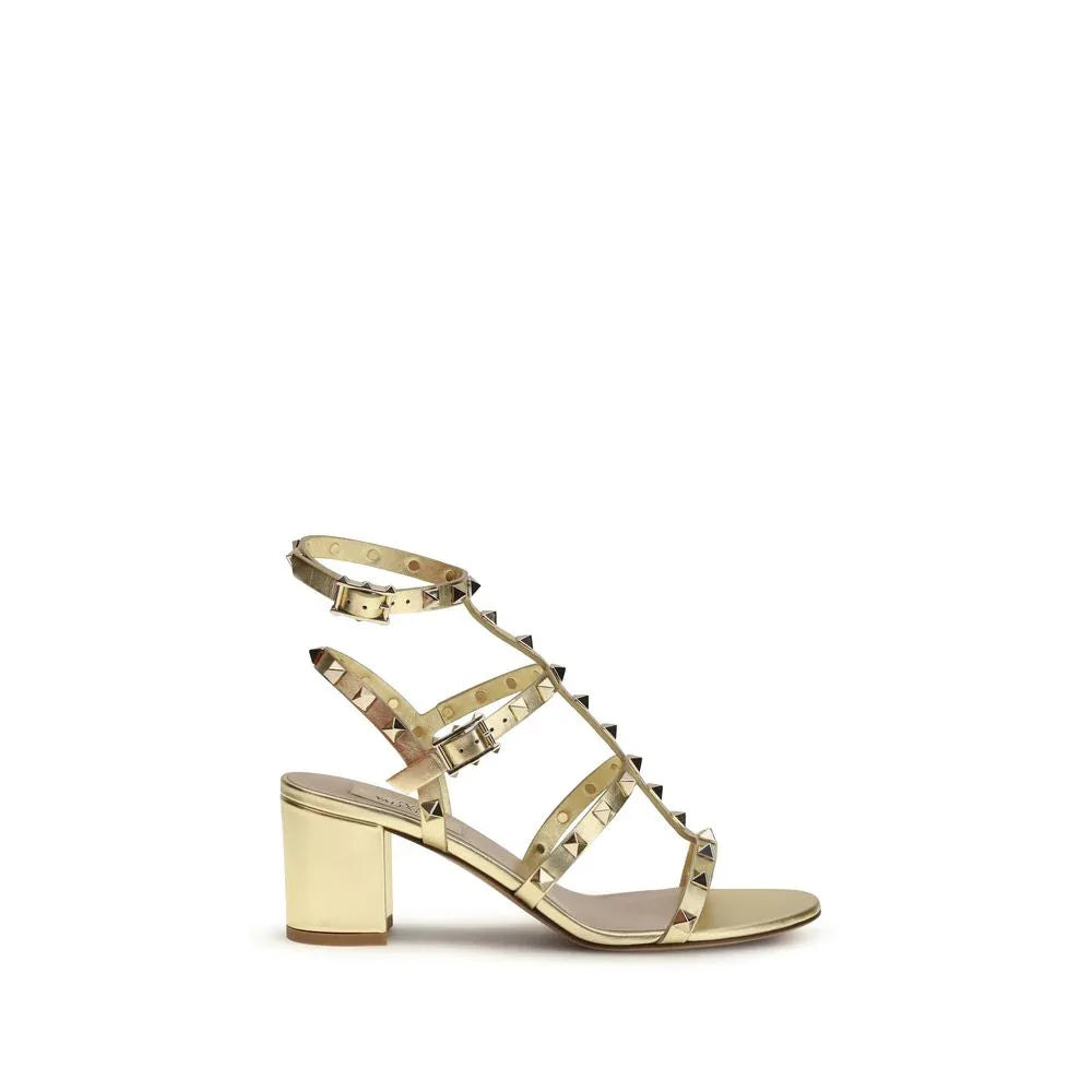 Valentino Garavani Gold Calf Leather Bos Taurus Strap-On Sandals - Zeiniez