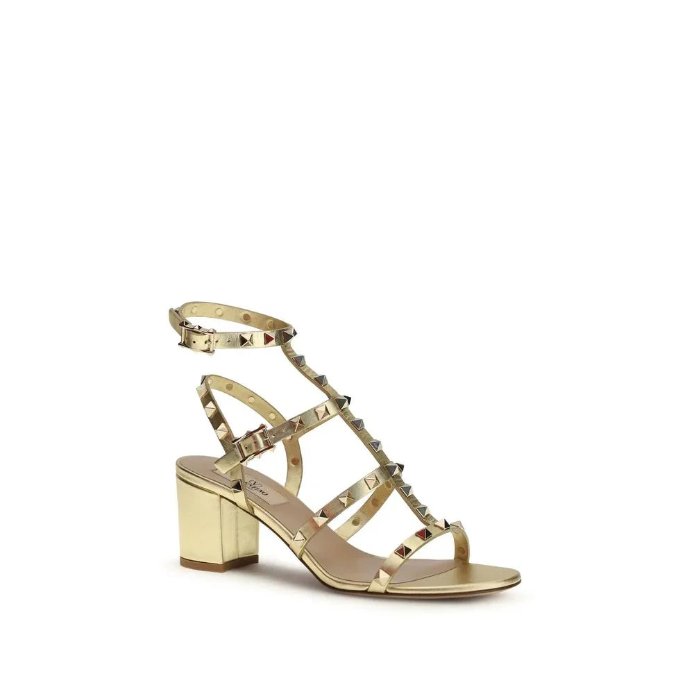 Valentino Garavani Gold Calf Leather Bos Taurus Strap-On Sandals - Zeiniez