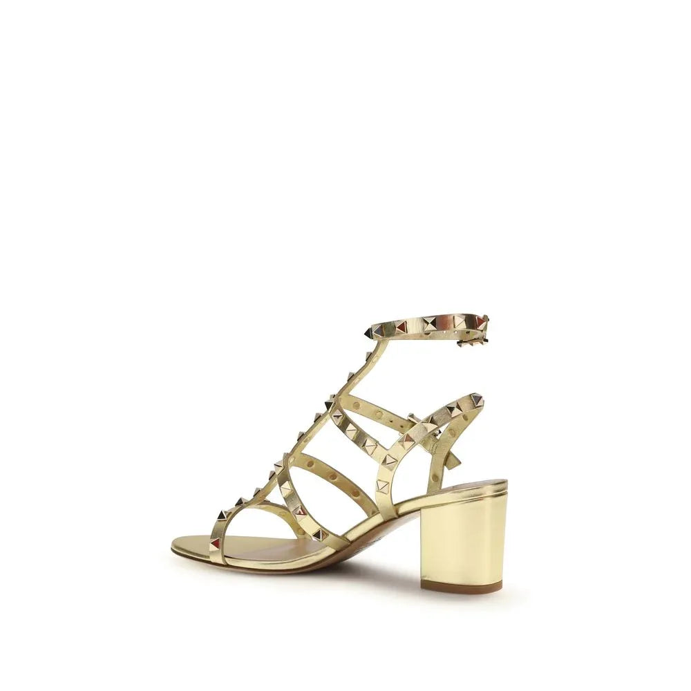 Valentino Garavani Gold Calf Leather Bos Taurus Strap-On Sandals - Zeiniez