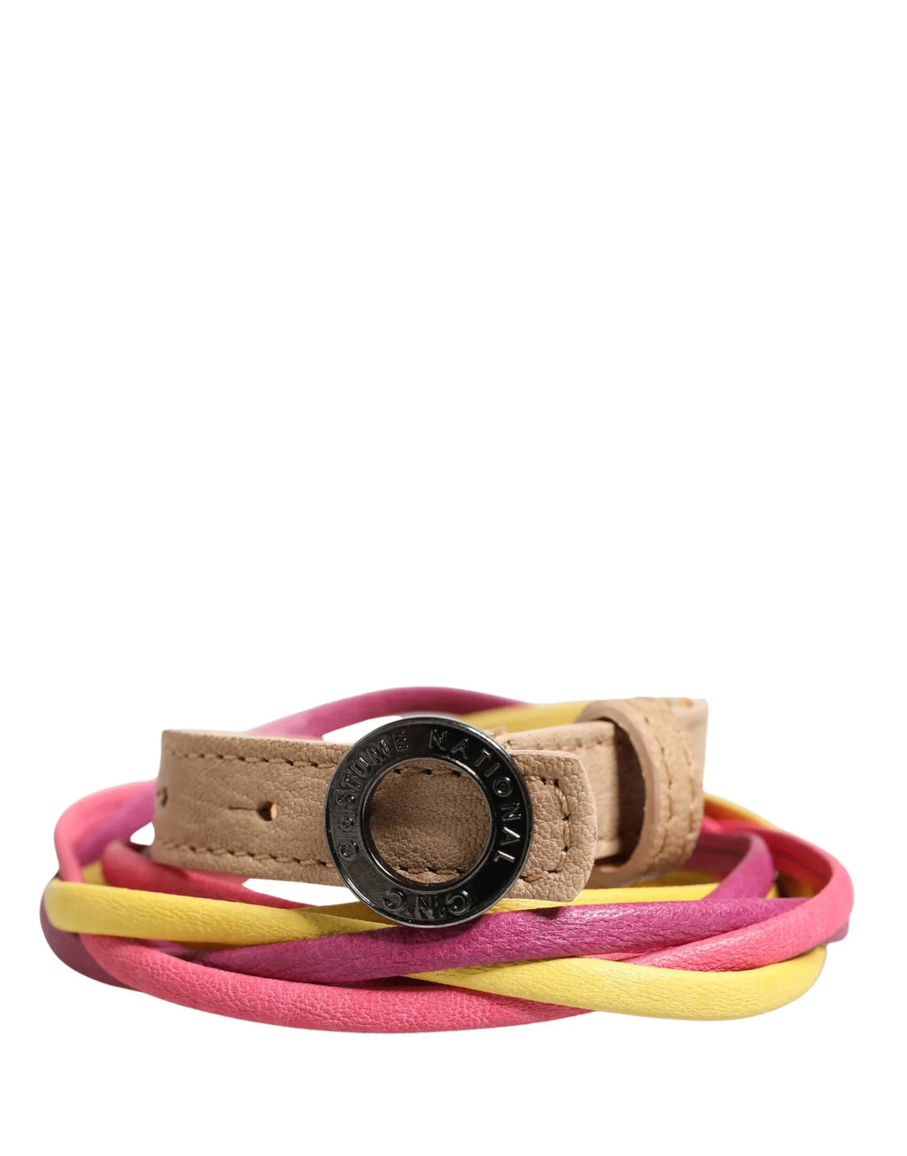 Costume National Multicolor Twisted Leather Circle Buckle Belt - Zeiniez