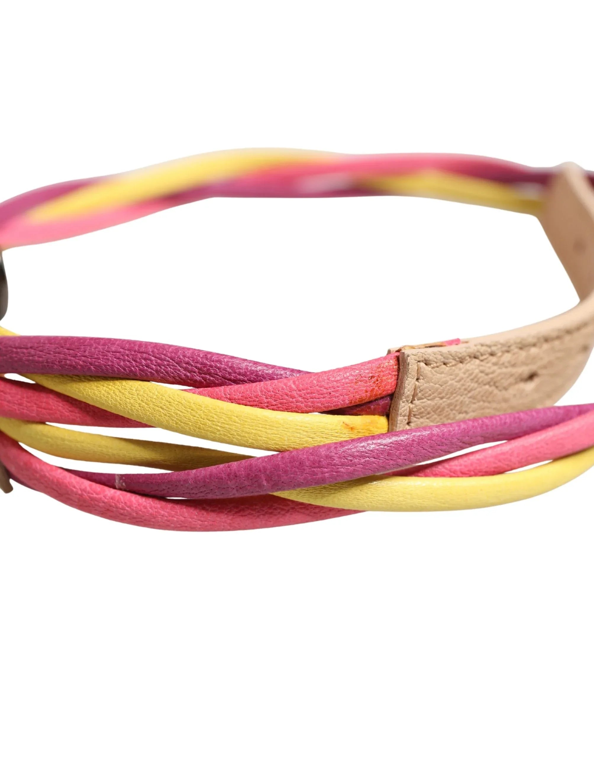 Costume National Multicolor Twisted Leather Circle Buckle Belt - Zeiniez