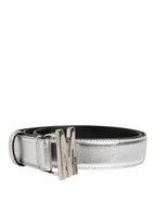 Moschino Couture Silver Leather Logo Metal Buckle Waist Belt - Zeiniez