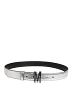 Moschino Couture Silver Leather Logo Metal Buckle Waist Belt - Zeiniez