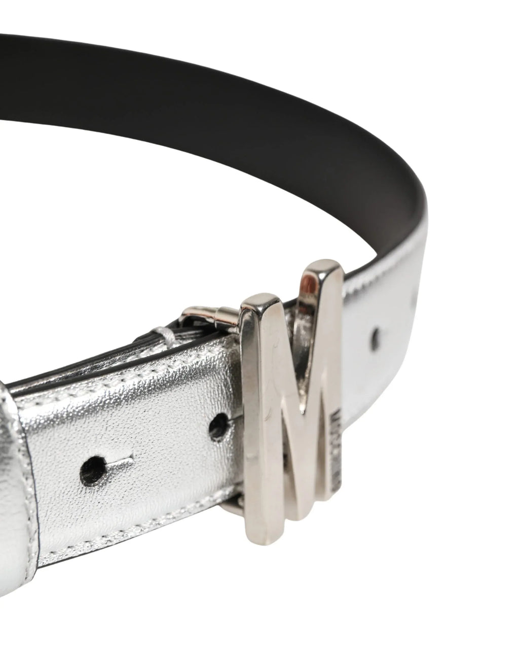 Moschino Couture Silver Leather Logo Metal Buckle Waist Belt - Zeiniez