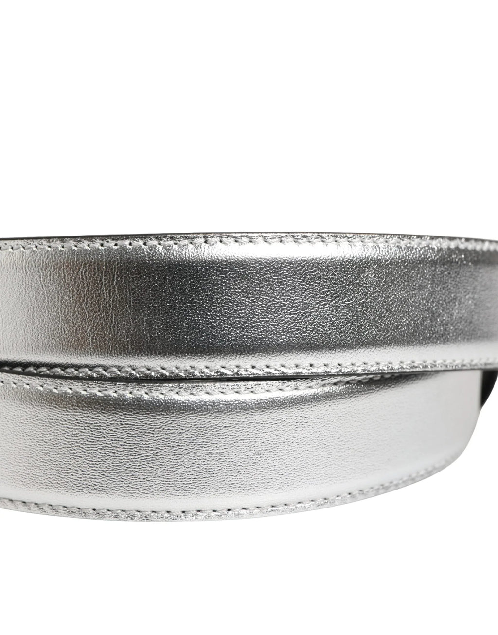 Moschino Couture Silver Leather Logo Metal Buckle Waist Belt - Zeiniez