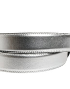 Moschino Couture Silver Leather Logo Metal Buckle Waist Belt - Zeiniez