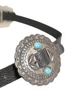 Cavalli Class Black Turquoise Leather Embellished Oval Buckle Belt - Zeiniez