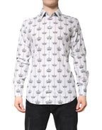 Dolce & Gabbana White GOLD Crown Cotton Dress Formal Shirt - Zeiniez