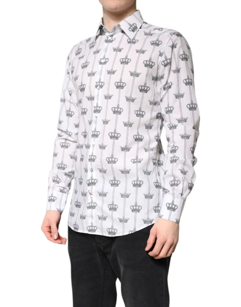 Dolce & Gabbana White GOLD Crown Cotton Dress Formal Shirt - Zeiniez