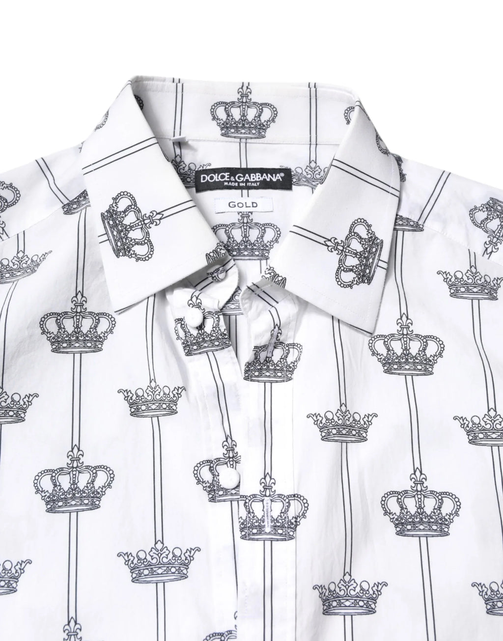 Dolce & Gabbana White GOLD Crown Cotton Dress Formal Shirt - Zeiniez