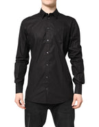 Dolce & Gabbana Black GOLD Cotton Collared Formal Dress Shirt