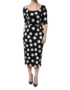 Dolce & Gabbana Black White Polka Dot Silk Sheath Midi Dress - Zeiniez