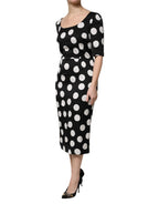 Dolce & Gabbana Black White Polka Dot Silk Sheath Midi Dress - Zeiniez