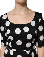 Dolce & Gabbana Black White Polka Dot Silk Sheath Midi Dress - Zeiniez