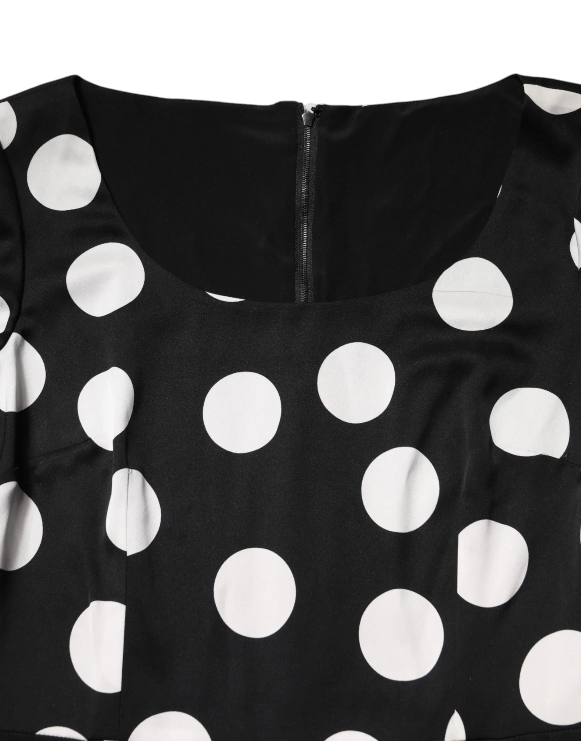 Dolce & Gabbana Black White Polka Dot Silk Sheath Midi Dress - Zeiniez