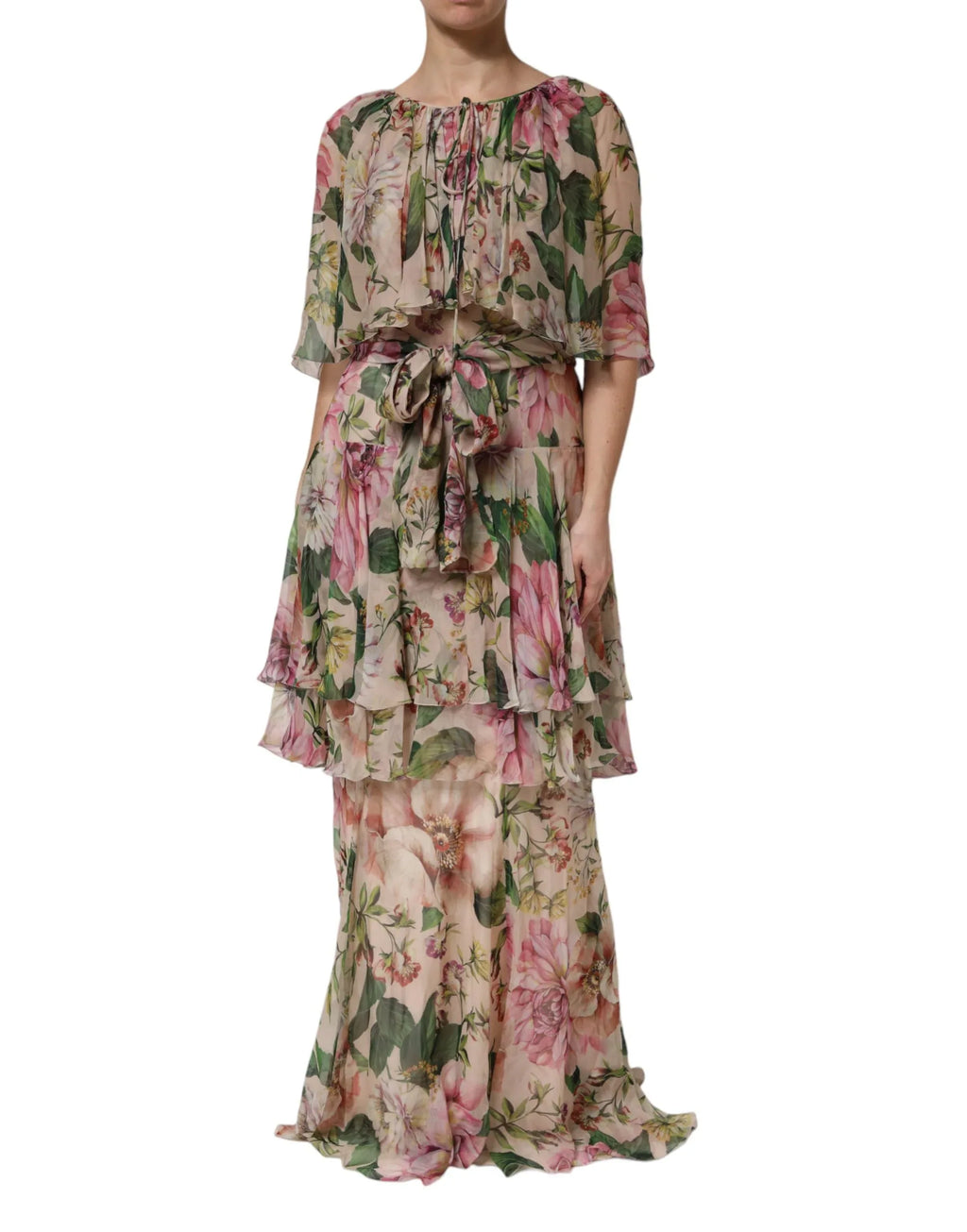 Dolce & Gabbana Multicolor Floral Silk Layered Maxi Dress - Zeiniez
