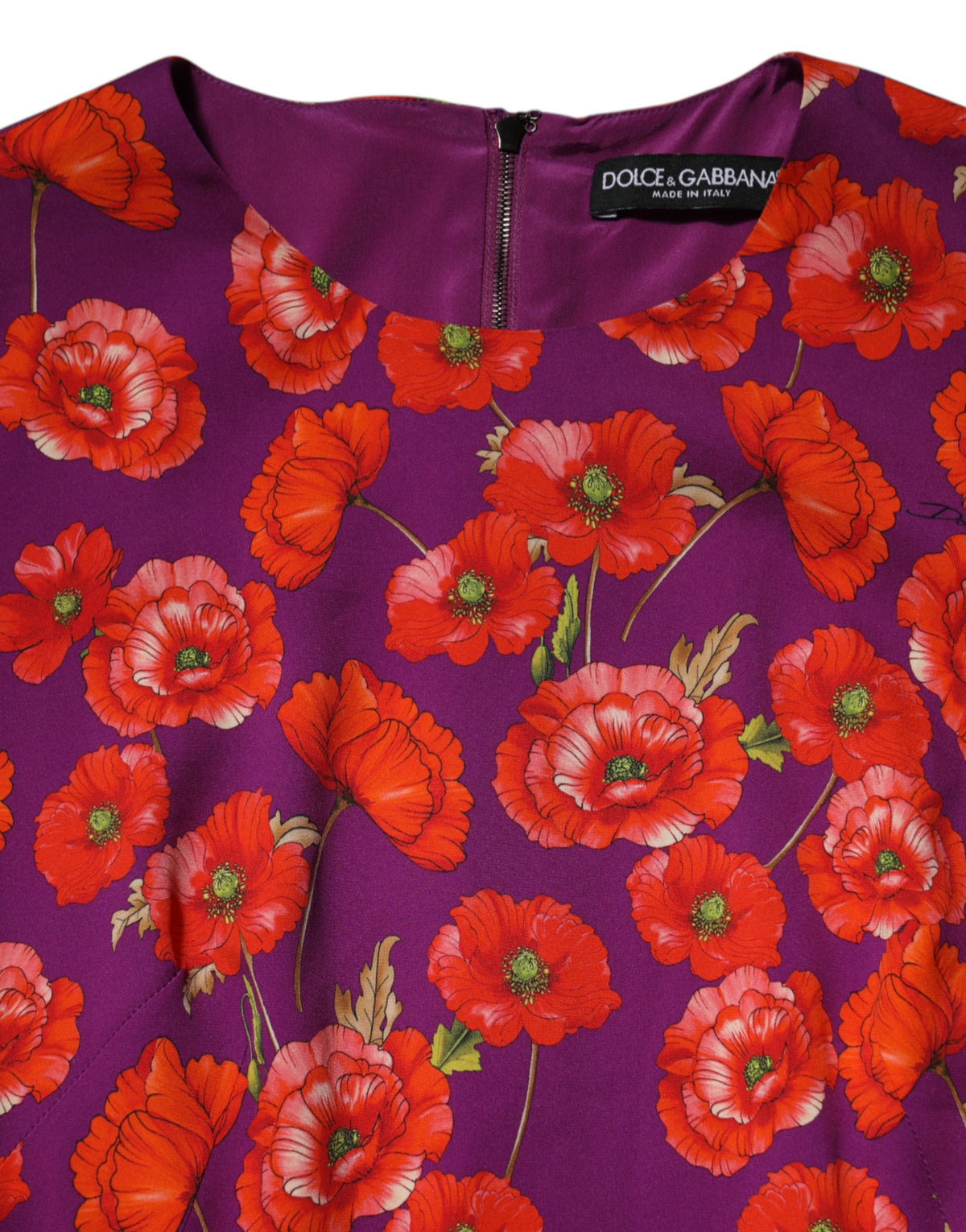 Dolce & Gabbana Purple Silk Floral Print Midi Sheath Dress