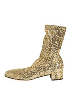 Dolce & Gabbana Gold Sequined Short Boots Stretch Shoes