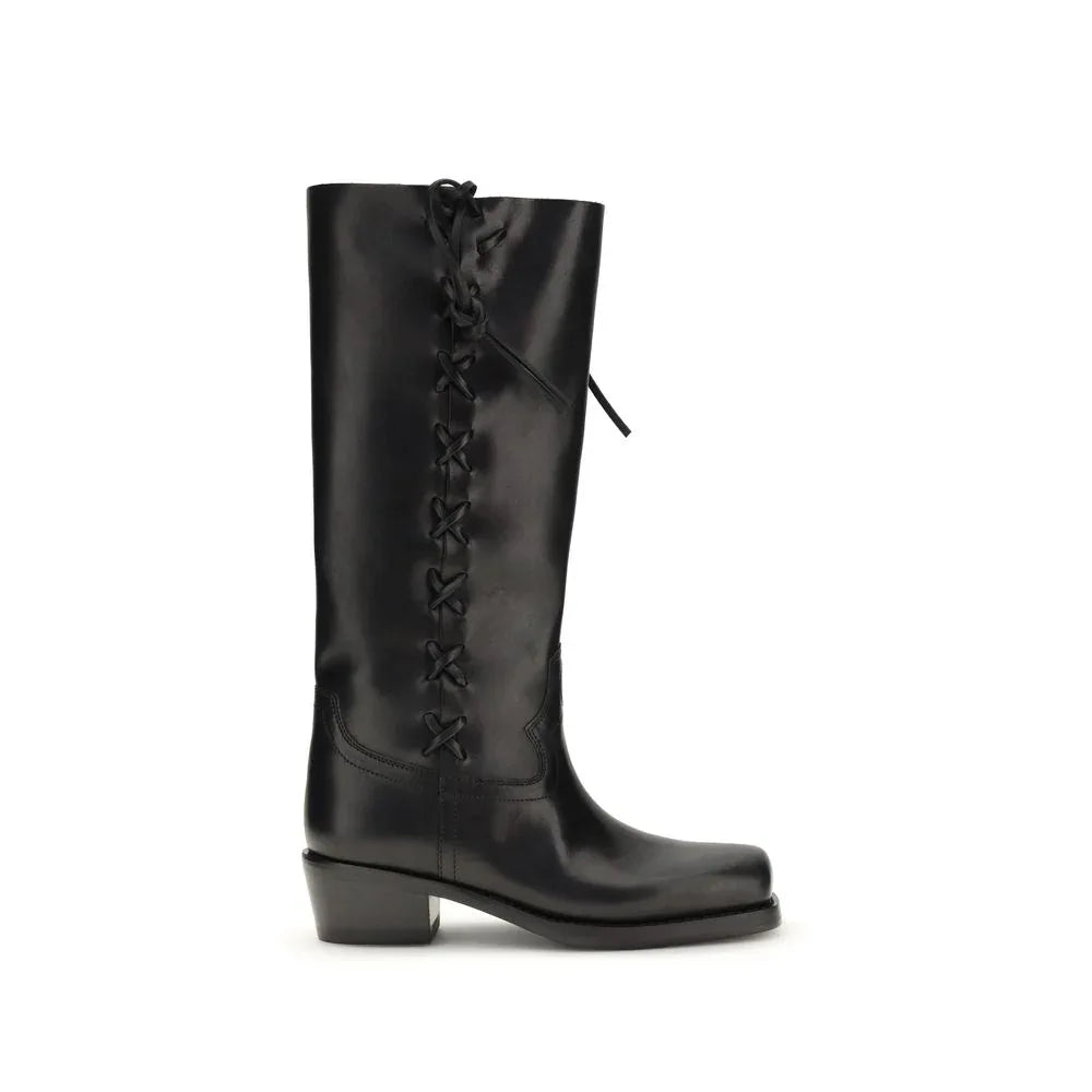 Paris Texas Black Calf Leather Bos Taurus Lace-Up Boots - Zeiniez