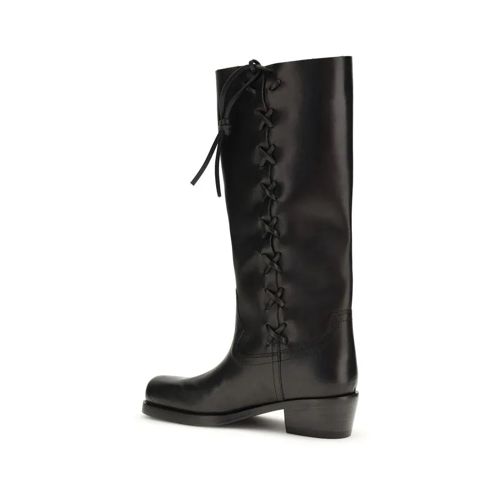 Paris Texas Black Calf Leather Bos Taurus Lace-Up Boots - Zeiniez