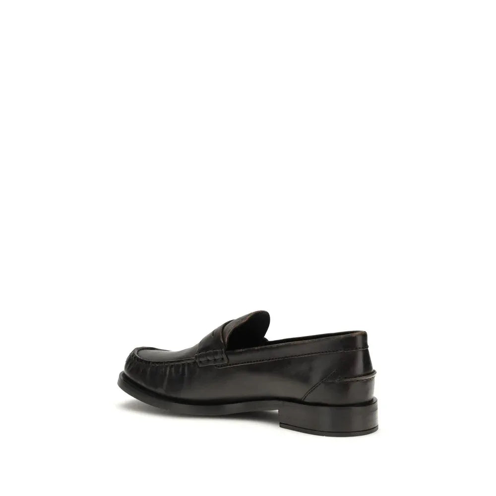 Prada Black Calf Leather Bos Taurus Slip-On Loafers - Zeiniez