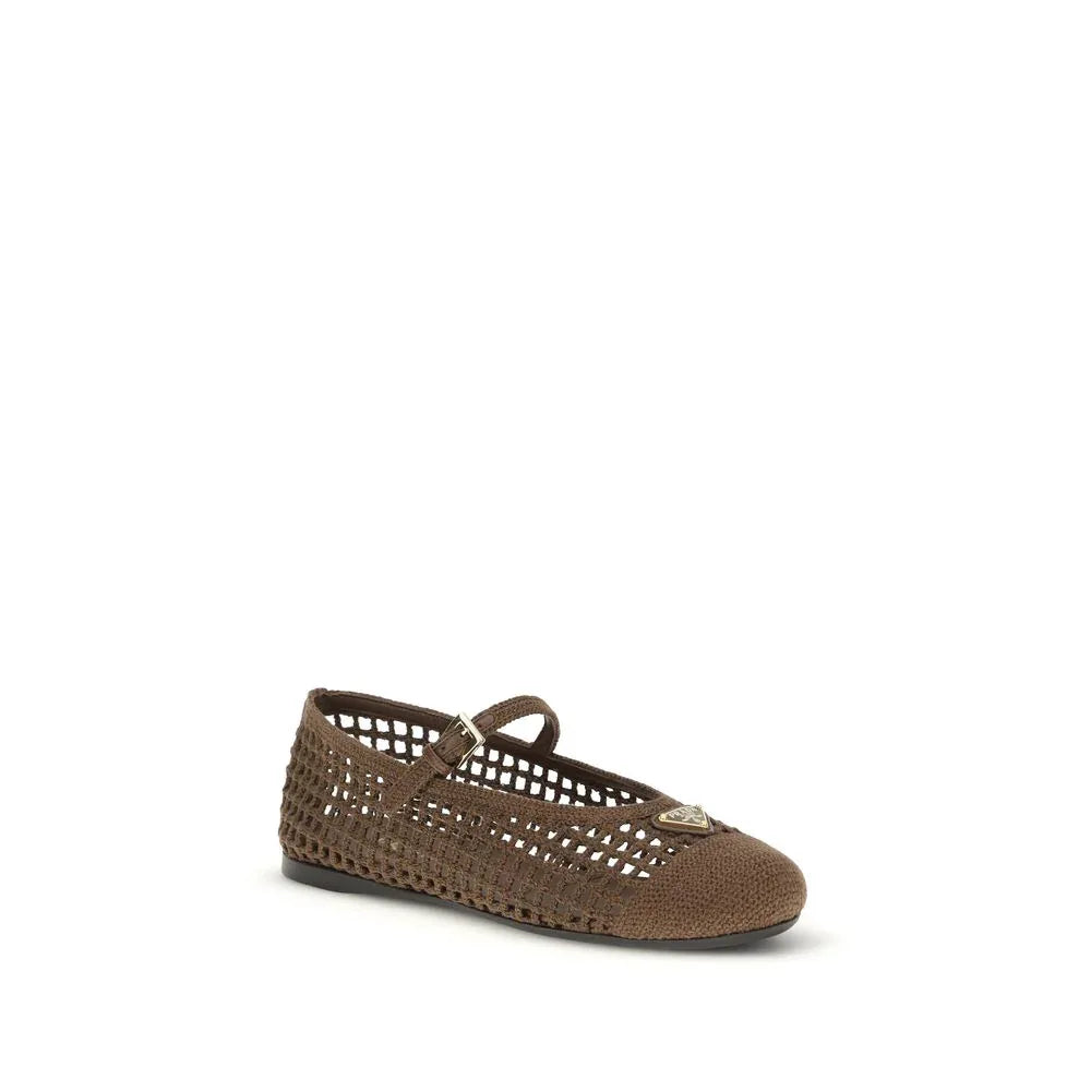 Prada Brown Cotton Ballet Flats - Zeiniez