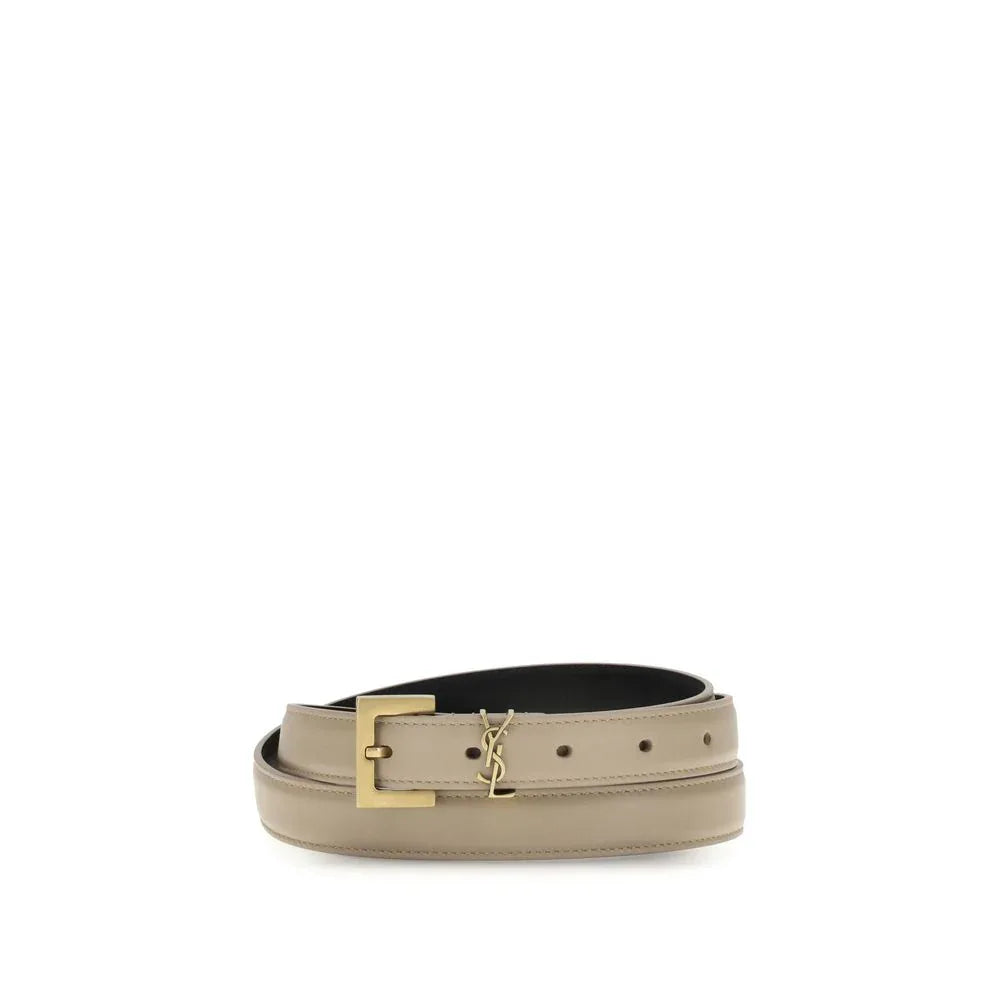 Saint Laurent Beige Calf Leather Bos Taurus Thin Belt - Zeiniez