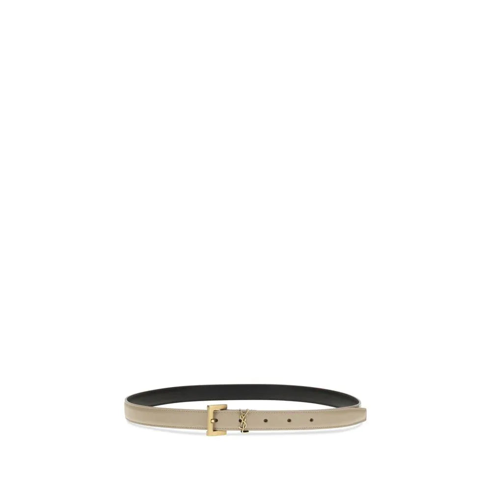 Saint Laurent Beige Calf Leather Bos Taurus Thin Belt - Zeiniez