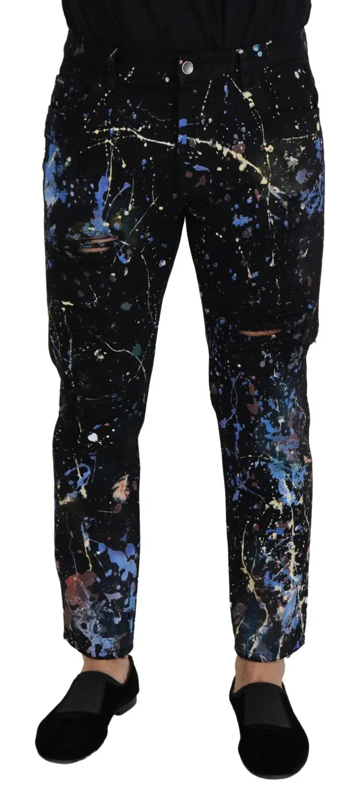 Dolce & Gabbana Black Cotton Color Splash Print Denim Jeans - Zeiniez