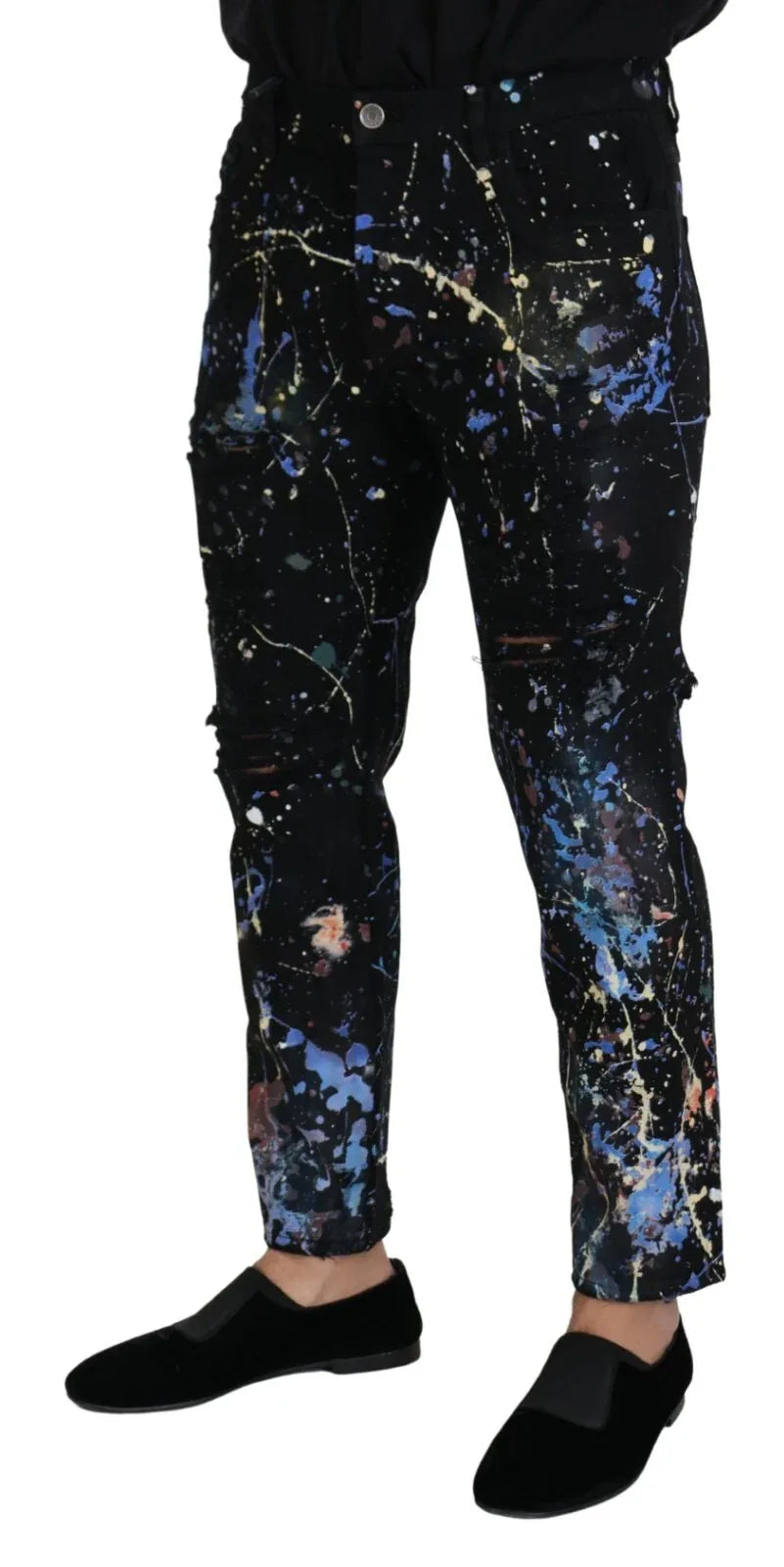 Dolce & Gabbana Black Cotton Color Splash Print Denim Jeans - Zeiniez