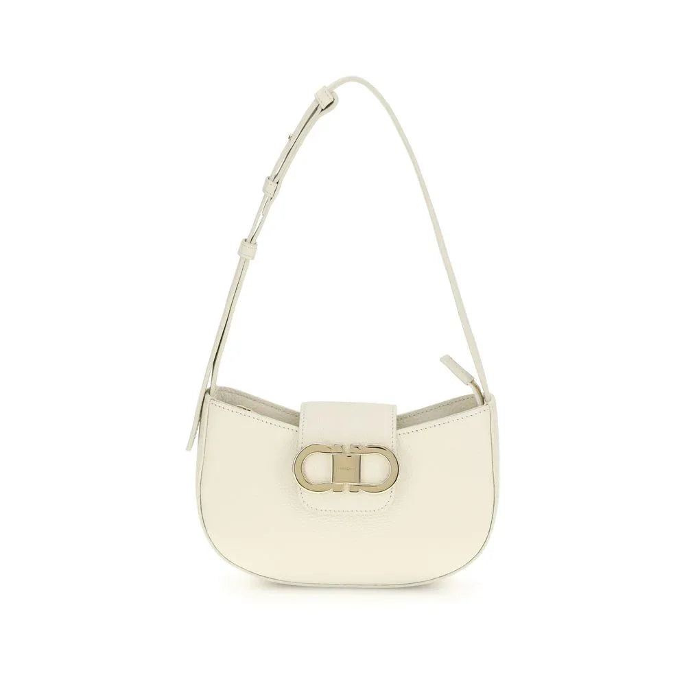 Ferragamo White Calf Leather Bos Taurus Shoulder Bag - Zeiniez