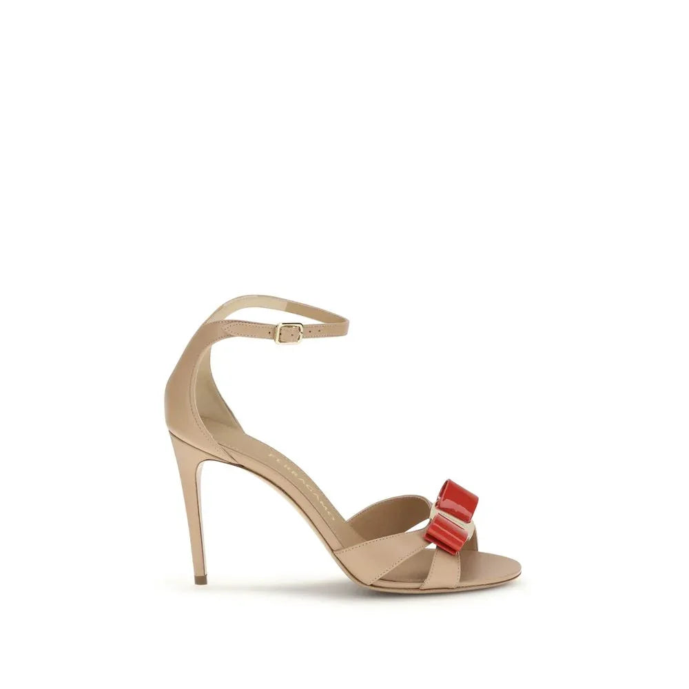 Ferragamo Beige Calf Leather Bos Taurus Stiletto Heel Sandals - Zeiniez